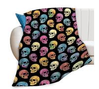 Colorful Skull Skeleton Print Blanket Aesthetic Trippy Halloween Goth Gothic Throw Blankets Gifts for Couch Sofa Bed Stuff Decor Soft Cozy Fleece Plush Warm Flannel Bedding for Lover Men Women 60"x80"