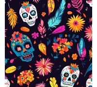 Colorful Skull Wallpaper Self-Adhesive 0.52×20 m Plants Flower Feather Matte Contact Paper Removable Thicken Waterproof Canvas Peel and Stick Wall Paper for Home Decoration Furniture Renovation