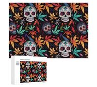 Colorful Skull Weed Plants Puzzles for Adults 300 PCS Wooden Jigsaw Puzzle Funny Puzzle for Home Wall Decor