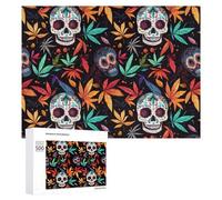 Colorful Skull Weed Plants Puzzles for Adults 500 PCS Wooden Jigsaw Puzzle Funny Puzzle for Home Wall Decor