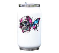 Colorful Skull with Butterfly Wings Vacuum Insulated Thermal Beverage Can Bottle White