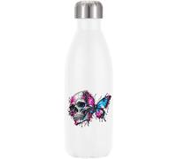 Colorful Skull with Butterfly Wings Vacuum Insulated Thermal Water Bottle White
