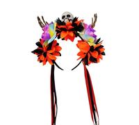 Colorful Skull With Flower Skeleton Hands Adjustable Halloween Headband For Women Men Kids Costume Parties Decoration Halloween Skull Hairband With Flowers