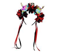 Colorful Skull With Flower Skeleton Hands Adjustable Halloween Headband For Women Men Kids Costume Parties Decoration Halloween Skull Hairband With Flowers