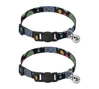 Colorful Skulls Floral Flowers Black Adjustable Buckle Dog Collar 2 Pack Adjustable Pet Collar