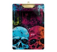 Colorful Skulls Hippies Acrylic boy clipboard Standard Letter A4 Size Transparent for Soccer Truck Driver Gold 12x9in Tablas para escribir