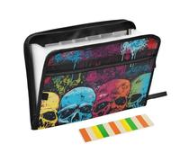 Colorful Skulls Hippies File Folder Expandable 13 Pockets A4 Letter Size with Zipper Closure for Paper Expanding File Folder