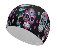 Colorful Skulls Print Bathing Cap High Elasticity Swimming Caps Fit Both Long Hair Short Hair Comfortable Large Shower Cap for Drag Reduction and Hair Protection