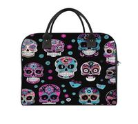 Colorful Skulls Print Laptop Tote Bag Casual Travel Handbag Multi Pocket Shoulder Bags for Work Travel