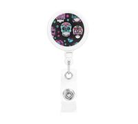 Colorful Skulls Print Print Retractable Badge Holder, Cute Nursing Badge Reel, Badge Clip Id Card Holders