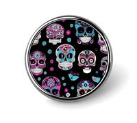 Colorful Skulls Print Round Badge Personalized Metal Lapel Pin Badges Fit Clothing Bags Hat Humorous Printed Brooch Badge Party Decorations Accessories for Men Women