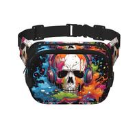 Colorful Skulls Square double - layer fanny pack with adjustable shoulder strap - travelling fanny pack - perfect for outdoor sports, Black, One Size