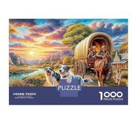 Colorful Sky 1000 Pieces Cardboard Covered Wagon & Dogs Puzzle Ultra Difficult Adults Family Evening Wall Art Gift for Puzzle Lovers 52x38cm/1000pcs