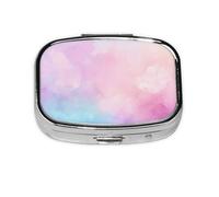 Colorful Sky in Blue Pale Yellow Pink Lavender Pill Box Square Metal Pill Case with 2 Compartment Travel Pill Organizer for Vitamins Medication