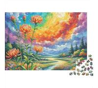Colorful Sky Jigsaw Puzzle for Adults 1000 Piece Jigsaw Puzzle Wild Flowers Relaxing Scenery 38x26cm/1000pcs
