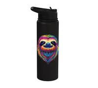 Colorful Sloth Face Cute Rainforest Jungle Animals Black Stainless Steel Insulated Water Bottle