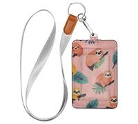 Colorful Sloth Rose Gold Leather Badges Holder with Lanyard and 3-Card Capacity Card Holder case for Staffs Officers Students Doctors Employees