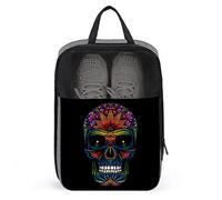 Colorful Smiling Skull Looking Straight Ahead Shoe Bags for Travel Shoe Pouch Waterproof Large Shoes Storage Bag for Men Women, Travel Suitcase Shoe Organizer with Zipper & Mesh for Teens Sport