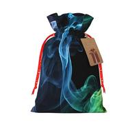 (Colorful Smoke) Print Christmas New Year Candy Gift Bag, Red Xmas Ribbon Drawstring Bags for Kids Xmas Holiday Eve Presents S Size