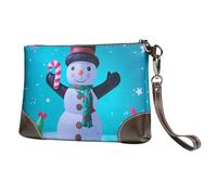 Colorful Snow Leather Clutch Bag for Women, Christmas Snowman Wristlet Purse with Detachable Strap Evening Handbag, Ladies Long Wallet for Wedding Party Travel Business