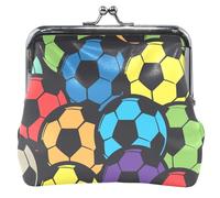 Colorful Soccer Balls Black Personalized Coin Purse for Men Women Leather Buckle Kiss Lock Girls Change Coin Wallet, Colorful Soccer Balls Black, OneSize