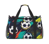 Colorful Soccer Travel Duffle Bag Sport Ball Gym Overnight Weekender Bag for Men Women Lightweight Carry On Luggage for Workout Holiday