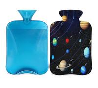 Colorful Solar System Hot Water Bottle with Cover, Universe Planet 2L Hot Water Bag for Pain Relief, Neck Soft and Shoulder, Hand Feet Warmer, Hot and Cold Compress for Adult Kids