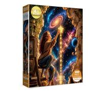 Colorful Solar System Puzzles for Adults 1000 Pieces Art, Beautiful Cat Book Moon Planet Jigsaw Puzzles, Pretty Woman Stars Painting Kitten Fantasy Puzzle