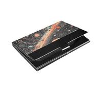 Colorful Space Planets and Earth Slim business card holder with Leather and Stainless Steel credit card storage for Protects Your Cards