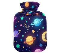 Colorful Space Planets Hot Water Bottles with Soft Velvet Cover Hot Water Bag for Neck, Shoulder and Menstrual Cramps Small