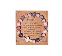 Colorful Sparkly Natural Healing Stone Cross Beaded Strands Adjustable Dangle Bracelet with Meaning Card Inspirational Religious Religious God Jewelry Gifts for Women Christmas, Metal, Resin, Stone