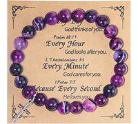 Colorful Sparkly Natural Healing Stone Cross Beaded Strands Adjustable Dangle Bracelet with Meaning Card Inspirational Religious Religious God Jewelry Gifts for Women Christmas, Metal, Resin, Stone