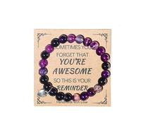 Colorful Sparkly Natural Healing Stones You're Awesome Heart Beads Strand Adjustable Bracelet with Meaning Card Inspirational Women Jewelry Gift Wristband Religion Christmas Birthday, Metal, Stone