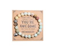 Colorful Sparkly Natural Healing Stones You're Awesome Heart Beads Strand Adjustable Bracelet with Meaning Card Inspirational Women Jewelry Gift Wristband Religion Christmas Birthday, Metal, Stone