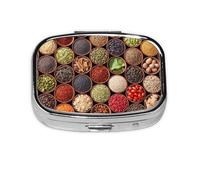 Colorful Spices and Herbs,Meta Pill Box 2 Compartment Medicine Case,Portable Organizer,Rectangle Meta Portable Organizer Pill Box 1596 Compartment Medicine Case