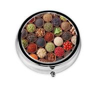 Colorful Spices and HerbsMeta Pill Box 3 Compartment Medicine Case,Portable Organizer