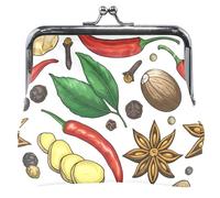 Colorful Spices Ginger Root White Women Cute Coin Purse Leather Kiss Lock Buckle Money Change Pouch Girls, Colorful Spices Ginger Root White, Classic, Colorful Spices Ginger Root White, Classic