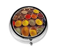 Colorful Spices Printed Round Pill Organizer with 3 Compartments, Portable Mini Pill Box Pill Case for Medicine, Vitamin, Fish Oil, Supplements