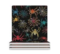 Colorful Spider Ceramic Coasters Square Drinks Coaster Decorative Coasters Set Kitchen Desktop Decor 4PCS