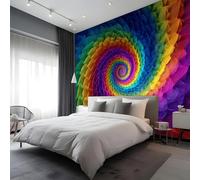 Colorful Spiral Print Peel and Stick Wall Mural 3D Abstract Canvas Removable Wallpaper,Self-Adhesive Premium Fabric Textured Wall Stickers Decor for Lounge Bedroom 250x175 cm
