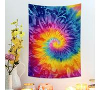 Colorful Spiral Tie-Dye Tapestry, Vibrant Rainbow Wall Hanging, Bohemian Aesthetic Decor for Bedroom, Living Room, Festival Celebration 36x48 Inch