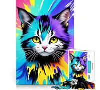 Colorful Splash Cat Paint 1000 Piece Puzzle For Teenagers DIY Fun, Pastime Game, Pattern Build, Classic Xmas Gift (50x75cm)