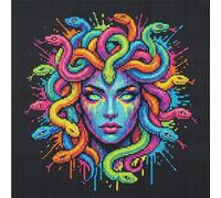 Colorful Splash Medusa Full 14CT 2 Strands DIY Counted Cross Stitch Kits for Beginners Adults Gift Home Wall Decor Cross Stitch Patterns Arts Craft Kits 30x30cm