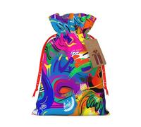 Colorful Spray Pattern Printed Christmas Drawstring Gift Bags-Xmas Wrapping Bags,Candy Bag,For Holiday Party Decorations,Wedding Party Supplies S Red Christmas Ribbon