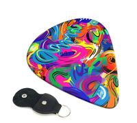 Colorful Spray Pattern Printed Guitar Picks, 6 Pack with Leather Keychain Pick Holder - 0.46mm, 0.71mm, 0.96mm Assorted Thickness for Acoustic Ukulele, Electric Guitar, Acoustic Guitar, Bass