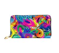 Colorful Spray Pattern Printed Leather Wallet for Men Women, Long Clutch Handbag with 12 Card Holder and 3 Money Clip