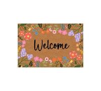 Colorful Spring Floral Welcome Outdoor Mat - 80x50 cm Artificial Coir Cute Decorative Door Mat Non Slip Outside Door Mats for Front Door Rugs (Brown)