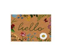 Colorful Spring Floral Welcome Outdoor Mat - 80x50 cm Artificial Coir Cute Decorative Door Mat Non Slip Outside Door Mats for Front Door Rugs (Khaki)