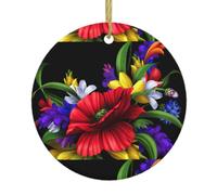 Colorful Spring Frog Flower Print Personalized Christmas Decorations,Round Ceramic Decorations,Home Decoration Pendants