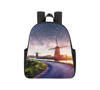 Colorful Spring Night Traditional Dutch Windmills Lightweight Backpack 12.40x5.12x14.17inch Book Bags Multipurpose Casual High School Backpacks Business Travel School,Office